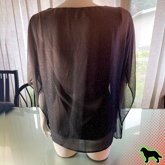 Liz Jordan Purple Glitter Gradient Sheer Top with Tank Lining Size S Like NEW - Picture 3 of 5